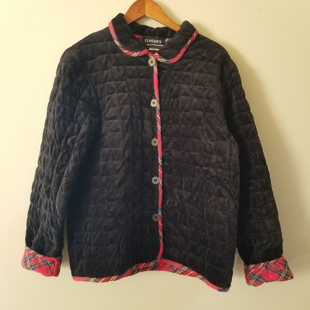Vintage 90s Quilt Coat Plaid Cotton Lined Black Velvet Size Vintage XL - Picture 6 of 10